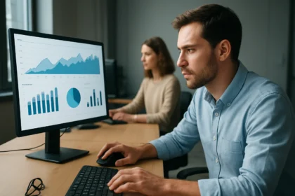 Telemetria és adatgyűjtés grafikonokkal számítógép előtt