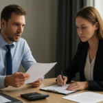 Két ember szerződésekről tárgyal az informatikai iparban.