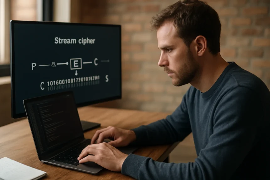 Folyamatos titkosítási módszer bemutatása számítógépen.