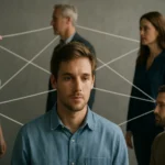 A hat lépés távolság elmélete illusztrációja szociális kapcsolatokkal.