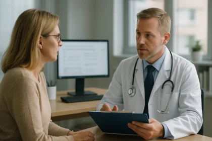 Orvos beszélget egy pácienssel az amerikai egészségügyben.