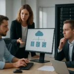 Vállalati adattárolás megbeszélésén résztvevő szakértők