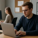 Szoftverfejlesztők dolgoznak számítógépeken a felhőszolgáltatásokról szóló projekten