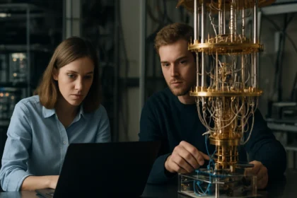 Két kutató kvantumszámítógépen dolgozik az informatikában.