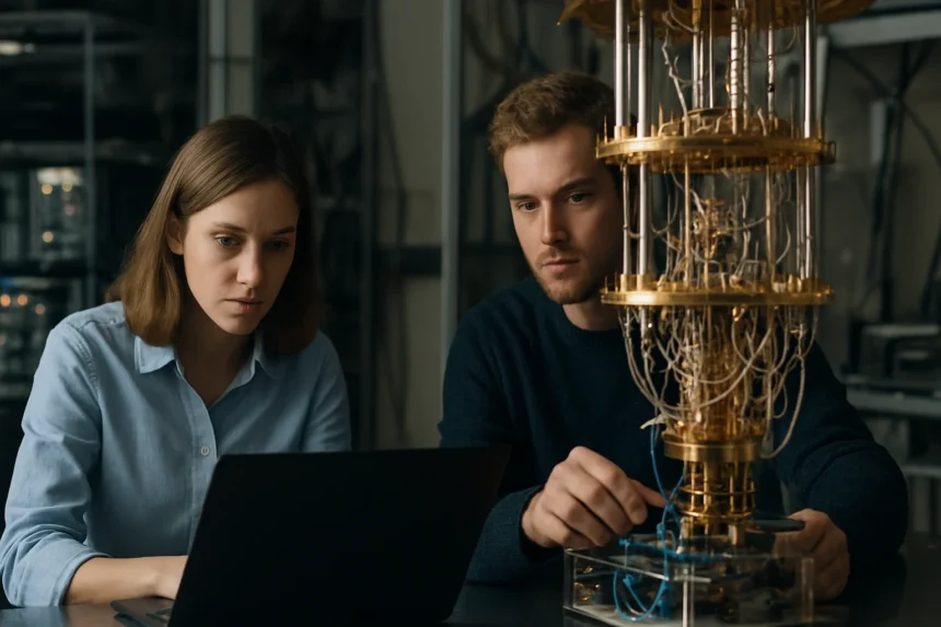 Két kutató kvantumszámítógépen dolgozik az informatikában.