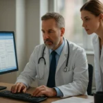 Orvosok a klinikai döntéstámogató rendszer használatával.