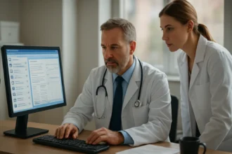 Orvosok a klinikai döntéstámogató rendszer használatával.