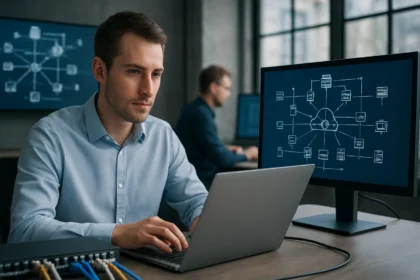 IT szakember hálózatvirtualizációs programot használva