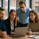 A csoportmunka bemutatása Yammer platformon, kollaborációs ülés során.