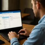 Felhasználó Microsoft Outlook programot használ laptopon
