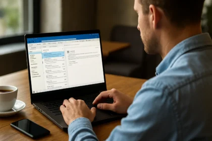 Felhasználó Microsoft Outlook programot használ laptopon