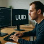 Fejlesztő, aki UUID-t ír kódra két monitor előtt