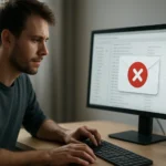 Férfi számítógépen dolgozik, spam levél szűrése