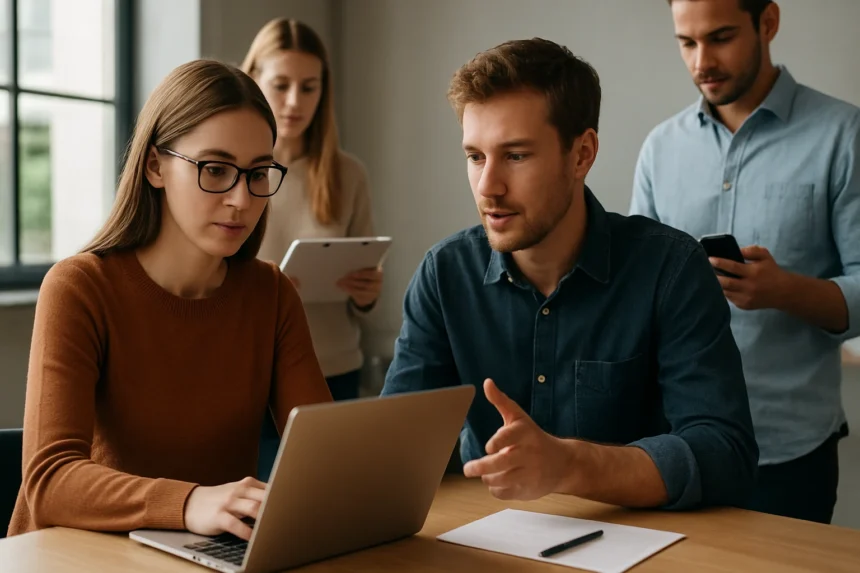 Csoportmunka a crowdsourcing modell keretein belül.