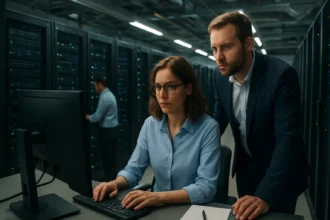 Adatközpont modernizáció IT szakemberekkel egy adatközpontban