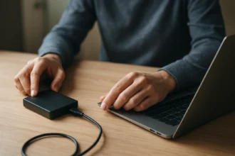 Hordozható külső merevlemez csatlakoztatása számítógéphez.