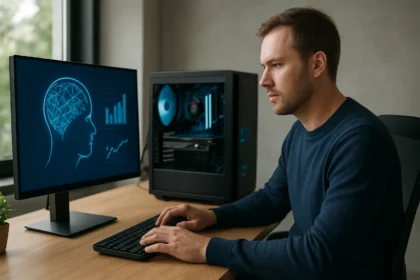 Férfi mesterséges intelligenciával optimalizált PC-t használ