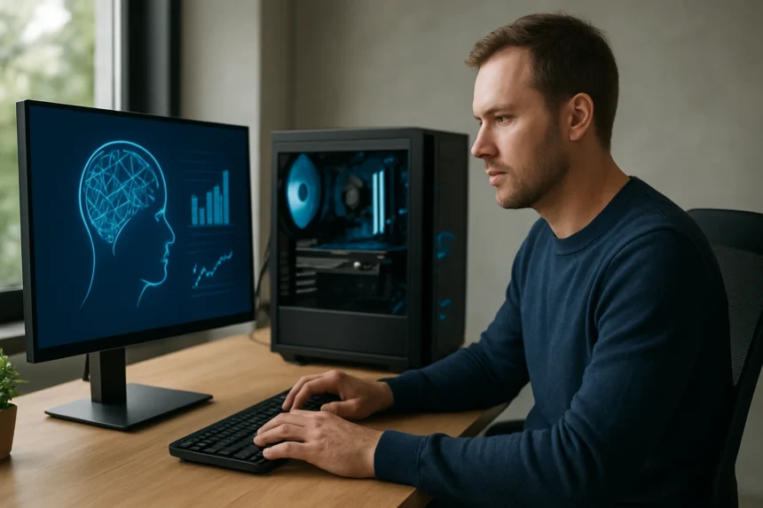 Férfi mesterséges intelligenciával optimalizált PC-t használ