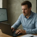 Férfi adatkezelés közben a számítógép előtt