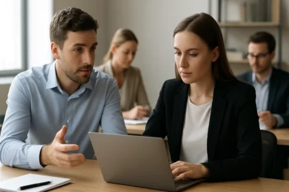 Két szakember beszélget a belföldi kiszervezés előnyeiről