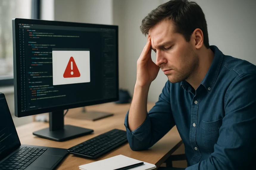 Stresszelt programozó a flaky tesztek miatt a számítógép előtt