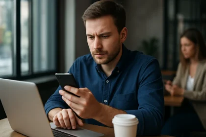 Férfi használ okostelefont egy digitális banki szolgáltatáshoz