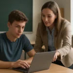 Diák és tanár együttműködik az AWS Educate program keretein belül.