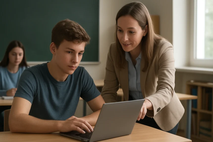 Diák és tanár együttműködik az AWS Educate program keretein belül.