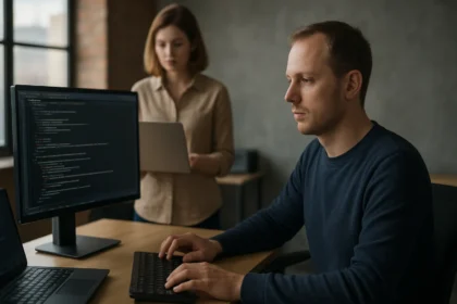 Szoftverfejlesztési folyamat telepítése és monitorozása a munkahelyen.