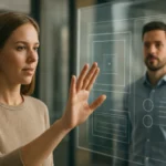 Nő beállított természetes felhasználói felületen interakcióval.