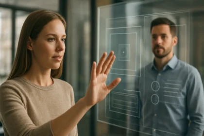 Nő beállított természetes felhasználói felületen interakcióval.