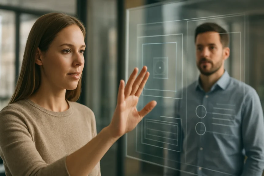 Nő beállított természetes felhasználói felületen interakcióval.