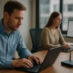 Két informatikus dolgozik adatátviteli sebesség mérésén.