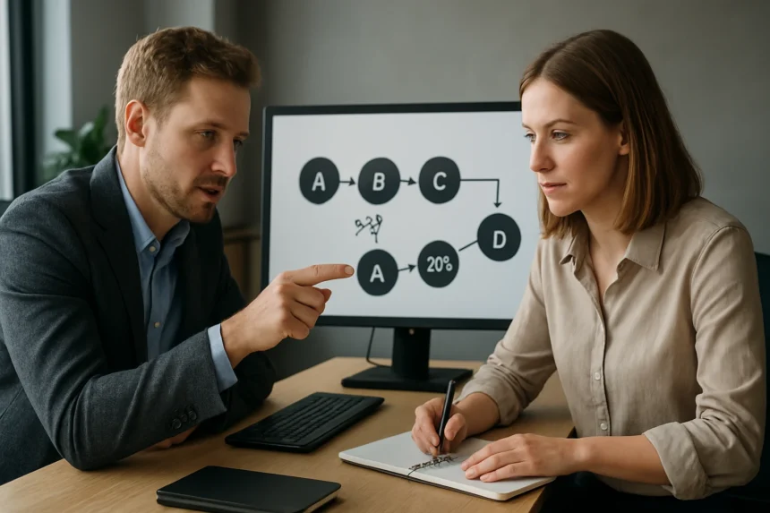 Két szakember beszélgetése az adatbányászat asszociációs szabályairól.