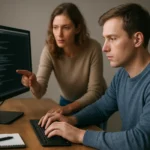 Két programozó együtt dolgozik a semafor szinkronizációs technikán.