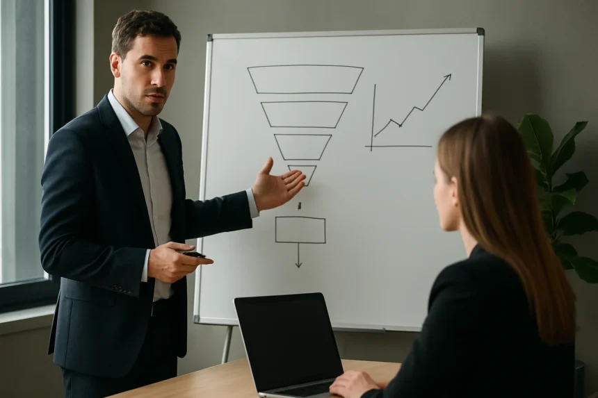 Értékesítési folyamat bemutatása egy prezentáción