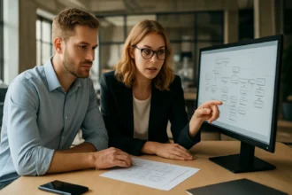 Két szakember adatarchitektúrával kapcsolatos munkán dolgozik.