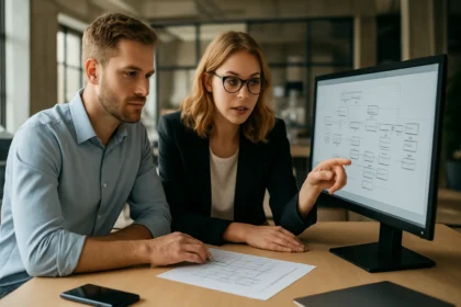 Két szakember adatarchitektúrával kapcsolatos munkán dolgozik.