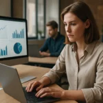 Citizen data scientist analyzing data on a computer.