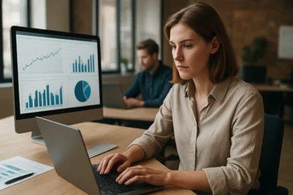 Citizen data scientist analyzing data on a computer.