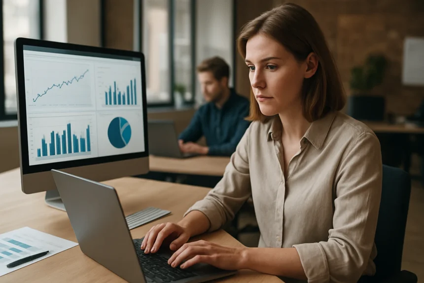 Citizen data scientist analyzing data on a computer.