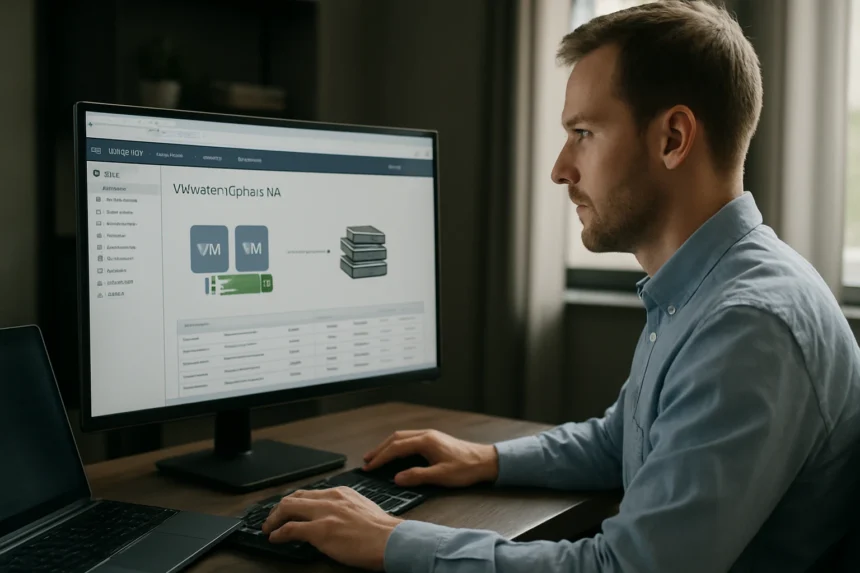 Férfi virtualizációs rendszert kezel VMware vSphere HA alkalmazásával