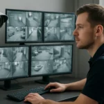 CCTV megfigyelőrendszer figyelése több monitoron