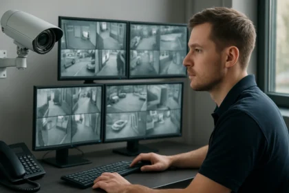 CCTV megfigyelőrendszer figyelése több monitoron