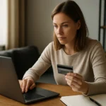 Online vásárlás során digitális áruház használata laptopon.