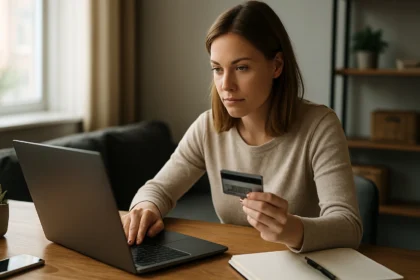 Online vásárlás során digitális áruház használata laptopon.