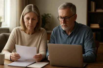 Idősebb pár, aki egyéni nyugdíjszámláról tájékozódik