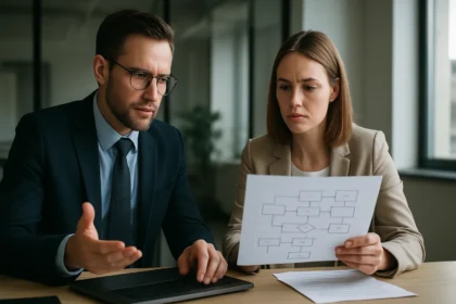 Két szakember, akik az IT irányításról és a COBIT keretrendszerről beszélgetnek.