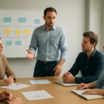 Agilis csapatmeeting a Release Train Engineer vezetésével