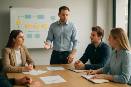 Agilis csapatmeeting a Release Train Engineer vezetésével